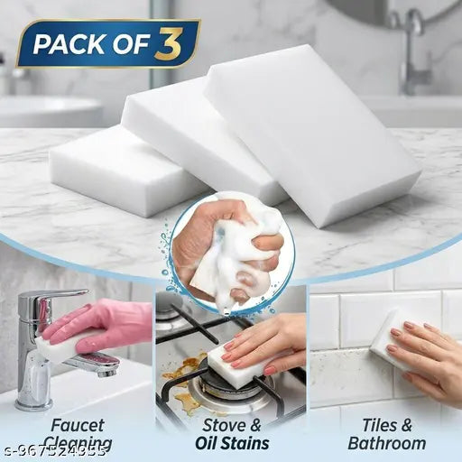 Kitchen Magic Cleaning Sponge (Pack of 3)| Heavy Duty Melamine Eraser Pad |
